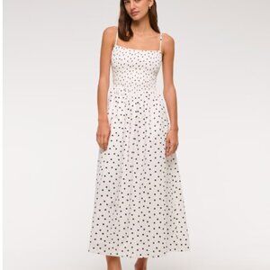 Abercrombie Polka Dot Dipped-Waist Smocked Midi Dress